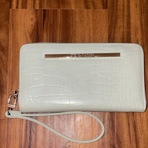 Steve Madden Cream Croc-Embossed Wristlet